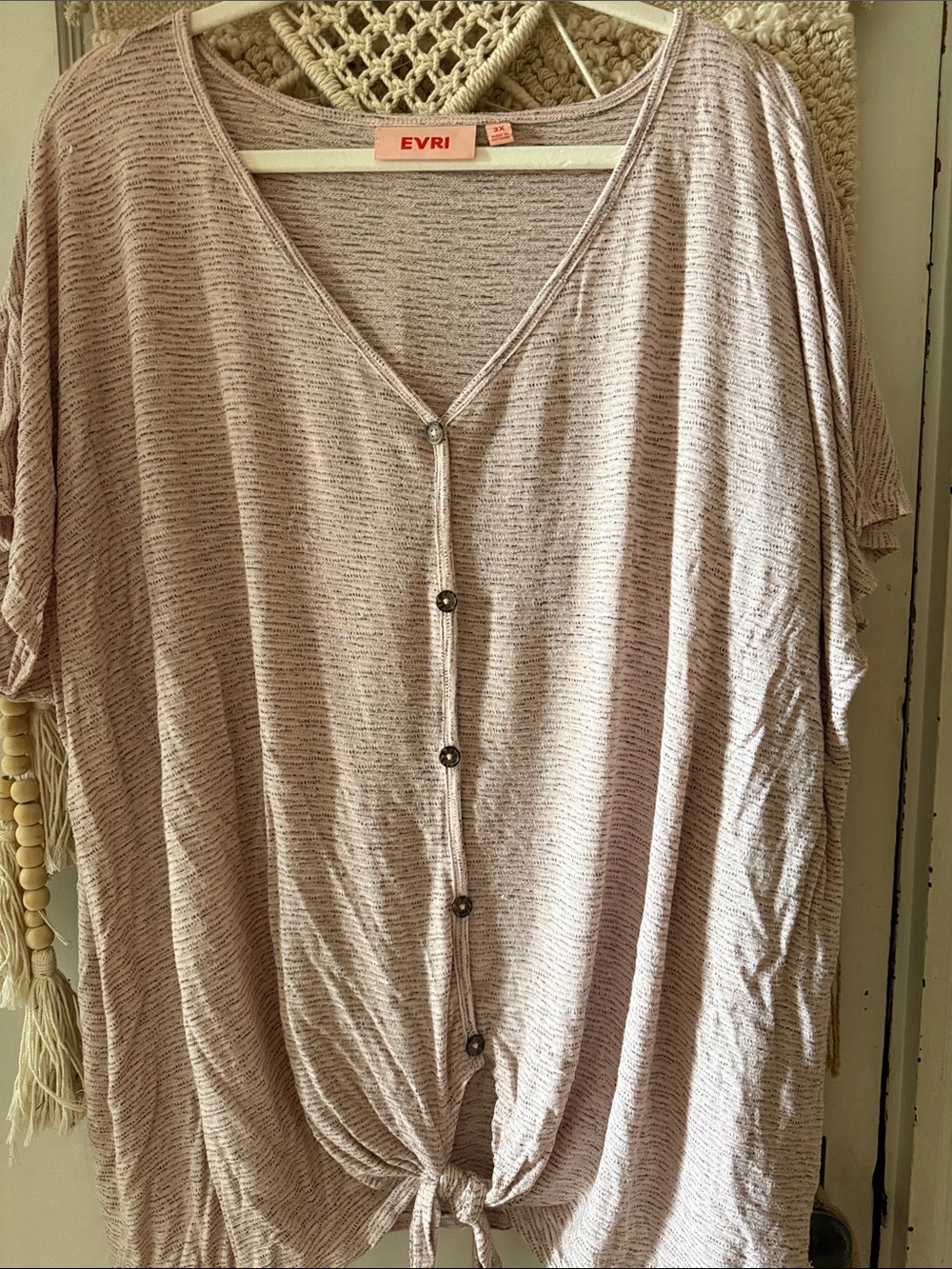 EVRI Women's 3x Button-Front Tie-Hem Top